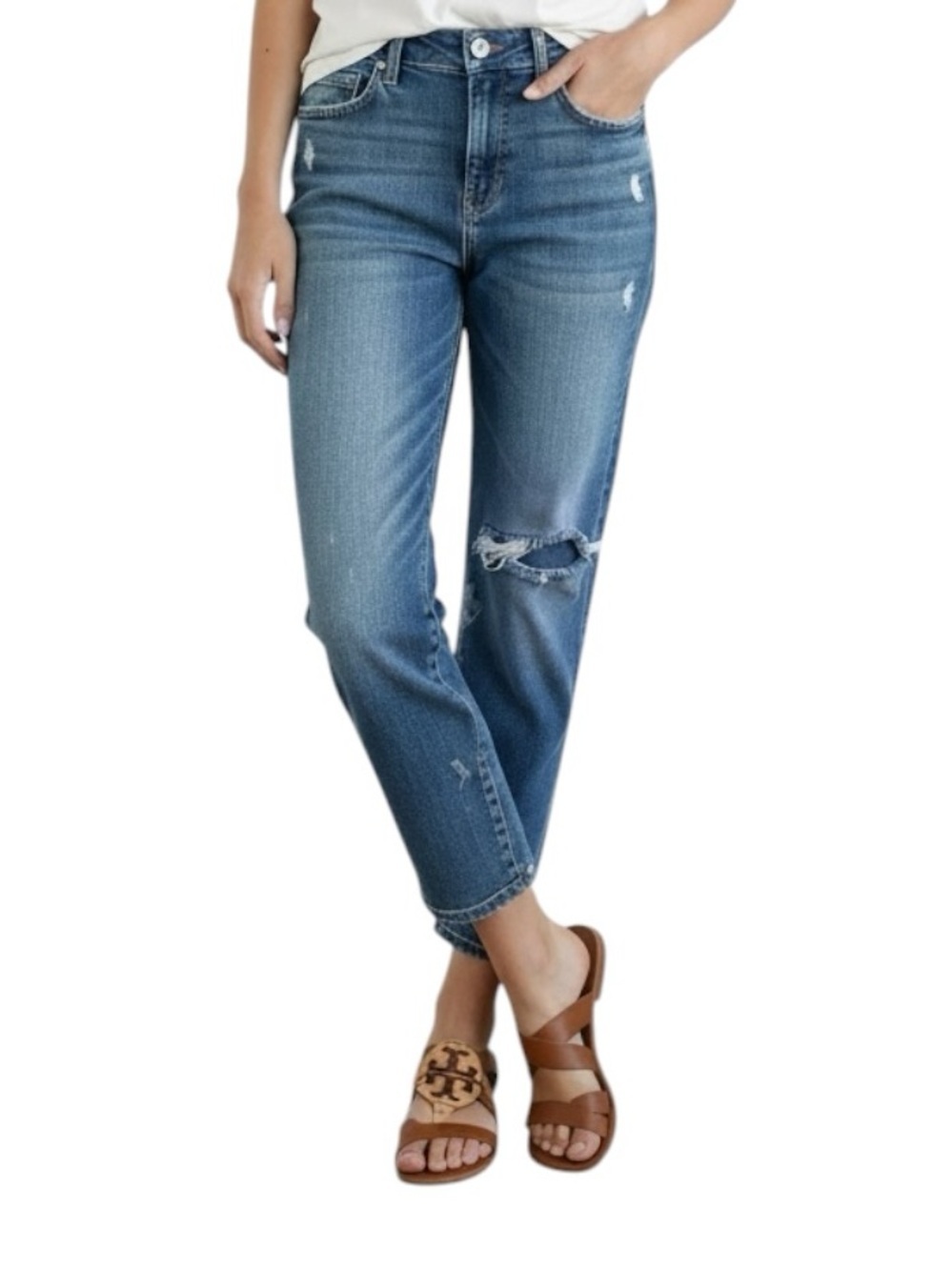 MOUSSY VINTAGE Lenwood Distressed Ankle Jeans Blue Size 29 $350 MADE IN JAPAN